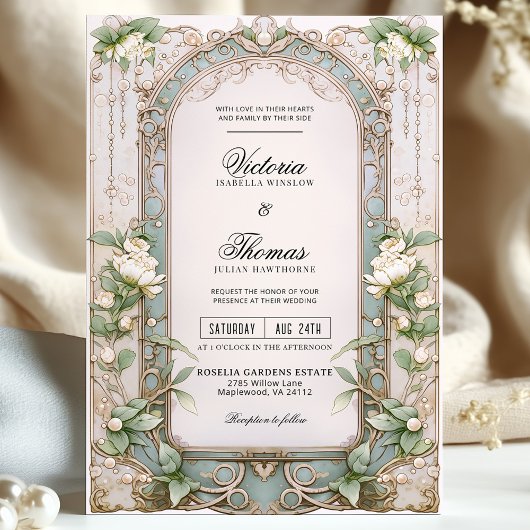 Elegante Vintage Jugendstil-Hochzeit Einladung