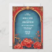 Elegante Vintage Jugendstil Rote Peonies Mucha Einladung (Vorderseite)