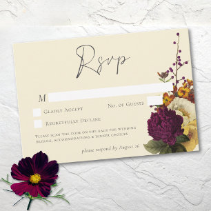 Elegante Vintage-Juwelen-Hochzeit Blumen Elfenbein RSVP Karte