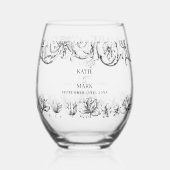 Elegante Vintage Kalligrafie-SkriptWedding Weinglas Ohne Stiel (Rückseite)