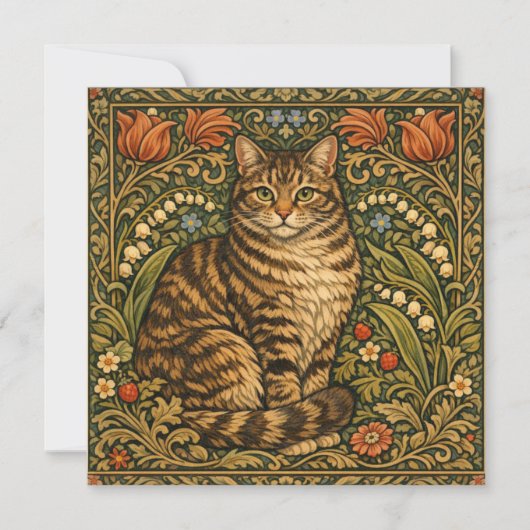 Elegante Vintage-Katze floral botanisch (Vorderseite)