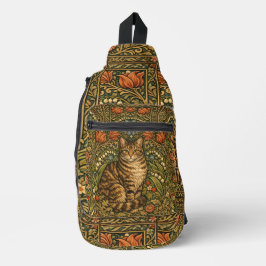 Elegante Vintage-Katze floral botanisch Crossbody Bag