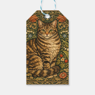 Elegante Vintage-Katze floral botanisch Geschenkanhänger