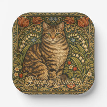 Elegante Vintage-Katze floral botanisch