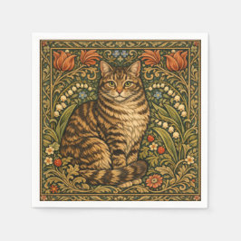 Elegante Vintage-Katze floral botanisch Serviette
