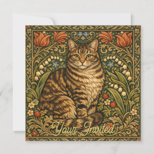 Elegante Vintage-Katze, florales Botanisches Einladung