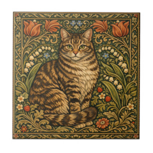 Elegante Vintage-Katze, florales Botanisches Fliese