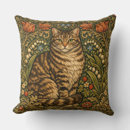 Elegante Vintage-Katze, florales Botanisches Kissen