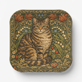 Elegante Vintage-Katze, florales Botanisches Pappteller