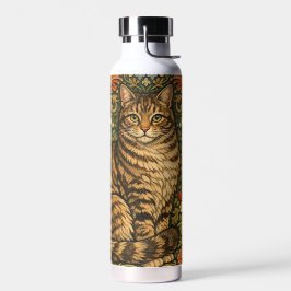 Elegante Vintage-Katze, florales Botanisches Trinkflasche