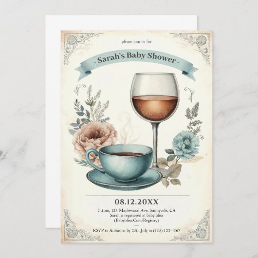 Elegante Vintage Kinderdusche Einladungen für Jung (Vorne/Hinten)