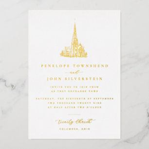 Elegante Vintage-Kirchen-Illustration Goldene Hoch Folieneinladung