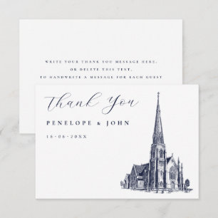 Elegante Vintage-Kirchen-Illustration Hochzeit Dankeskarte