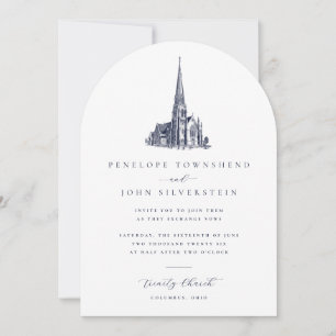 Elegante Vintage-Kirchenillustration Hochzeitsboge Einladung