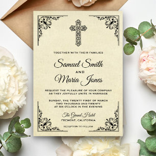 Elegante Vintage-Kreuz-Christliche-Hochzeitseinlad Einladung