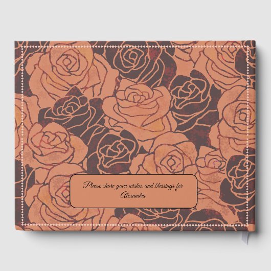 Elegante Vintage Kupfer-Rose Quinceañera Gästebuch (Rückseite)