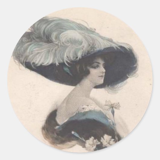 Elegante Vintage Lady in Hat Runder Aufkleber (Vorderseite)