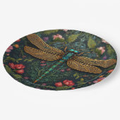 Elegante Vintage-Libelle Boho-Botanik Pappteller (Schrägansicht)