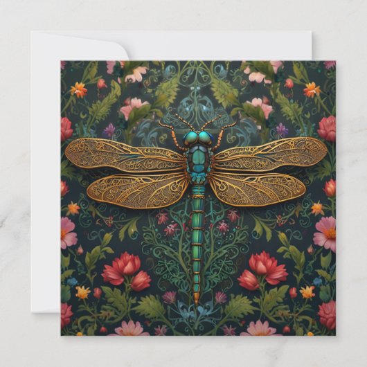 Elegante Vintage Libelle boho botanisch Einladung (Vorderseite)