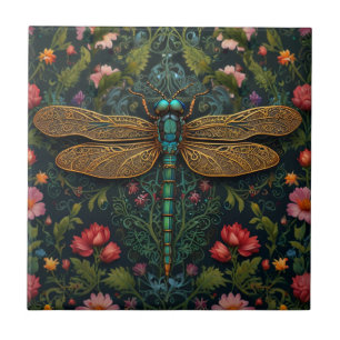 Elegante Vintage-Libelle boho botanisch  Fliese