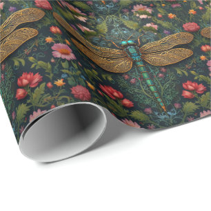 Elegante Vintage Libelle boho botanisch  Geschenkpapier