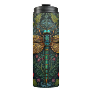 Elegante Vintage Libelle Boho botanisch Thermosbecher