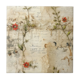Elegante Vintage-Liebensnotiz Floral Fliese