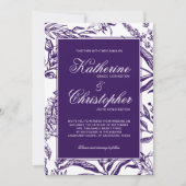 Elegante Vintage Lila botanische Hochzeit Einladung (Vorderseite)