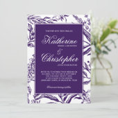 Elegante Vintage Lila botanische Hochzeit Einladung (Stehend Vorderseite)