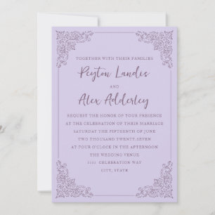 Elegante Vintage-Lila-Flieder-Hochzeitseinladung Einladung