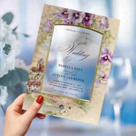 Elegante vintage lila florale Kalligrafie-Hochzeit Acryleinladungen
