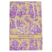 Elegante Vintage, lila-gelbe Jouy-Toile Mittlere Geschenktüte (Vorderseite)