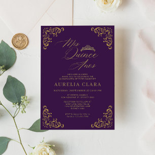 Elegante Vintage Lila Gold Mis Quince Quinceañera Einladung