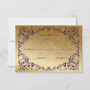 Elegante Vintage Lila Gold RSVP-Karte RSVP Karte