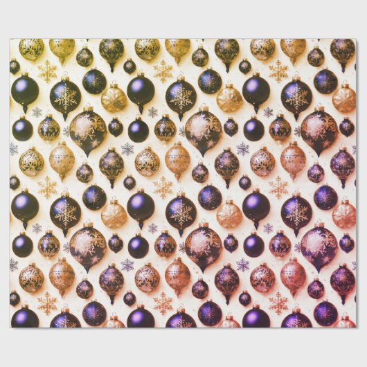Elegante Vintage Lila Goldene Weihnachtsschmuck Geschenkpapier (Flach)
