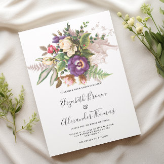 Elegante Vintage, lila Hochzeit von Elfenbein Einladung