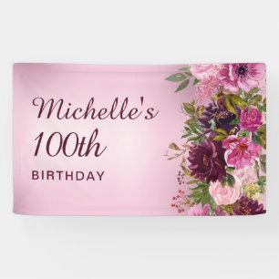 Elegante Vintage-Lila-Rosa-Blumenrosen 100. Banner