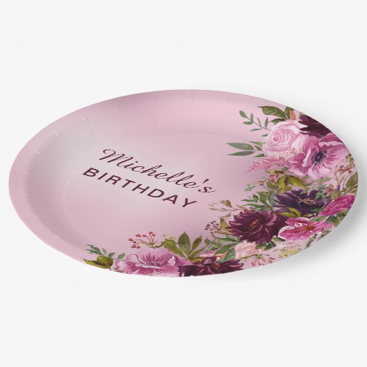 Elegante Vintage, Lila Rosa Rose Pappteller (Schrägansicht)