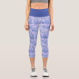 Elegante Vintage lila Toile de jouy Capri Leggings
