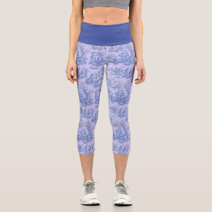 Elegante Vintage lila Toile de jouy Capri Leggings