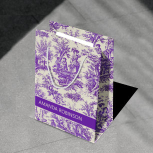 Elegante Vintage lila Toile de jouy Mittlere Geschenktüte