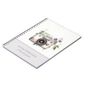 Elegante Vintage Lilac Floral Camera Fotografie Notizblock (Linke Seite)