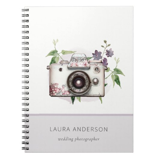 Elegante Vintage Lilac Floral Camera Fotografie Notizblock (Vorderseite)