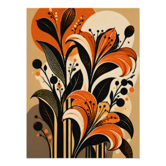 Elegante Vintage Lilien Retro Botanik Floral Kunst Poster