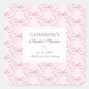 Elegante Vintage-Mädchenhaft-Preppy-Rosa-Schleifen Quadratischer Aufkleber