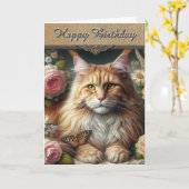 Elegante Vintage Maine Coon Cat Karte (Gelbe Blume)