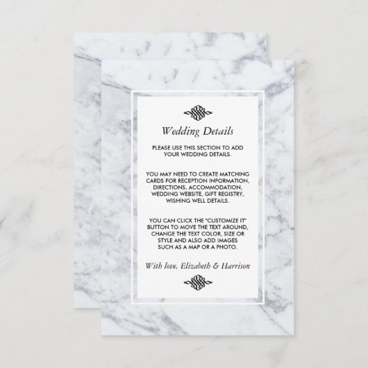 Elegante Vintage Marmorhochzeit - Details Begleitkarte (Vorne/Hinten)