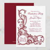 Elegante Vintage Maroon Graduation Party Einladung (Vorne/Hinten)