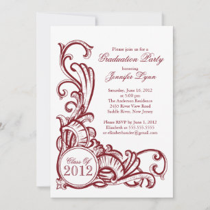 Elegante Vintage Maroon Graduation Party Einladung