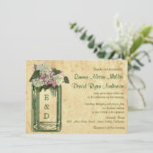Elegante Vintage Mason Jar Hydrangea Hochzeit Einl Einladung (Stehend Vorderseite)